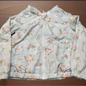 Young Hearts Youth Girl Hooded Blue Floral Windbreaker Size 6